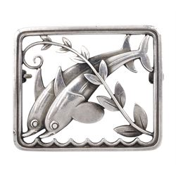 Silver double dolphin brooch designed by