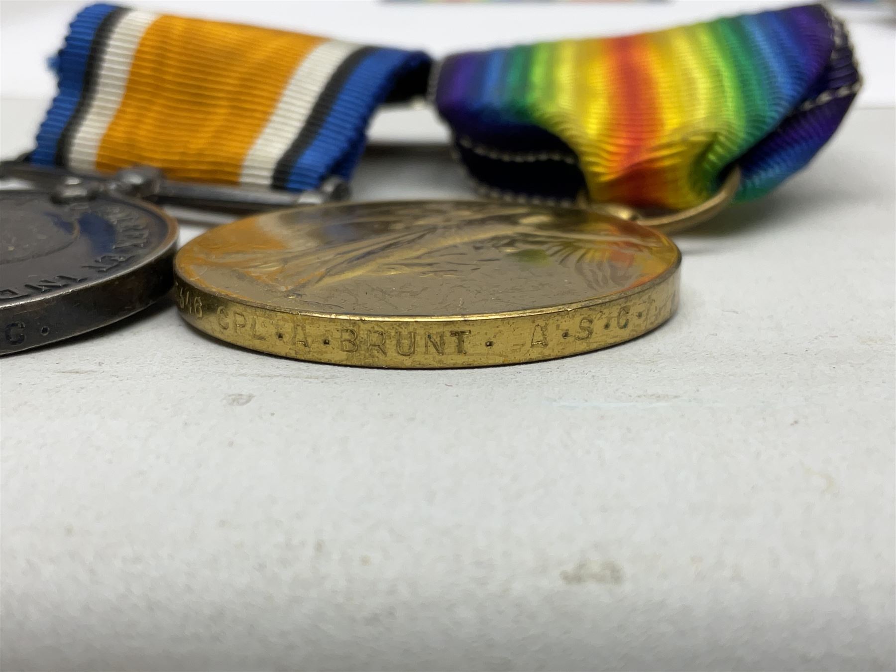 WW2 Soviet Union Order of the Red Star, engraved number verso 3504186; and WW1 pair of medals comprising British War Medal and Victory Medal awarded to S4-125346 Cpl. A. Brunt A.S.C. with ribbons and ribbon bar