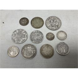 Approximately 90 grams of pre 1920 Great British silver coins, approximately 120 grams of pre 1947 Great British silver coins, George III cartwheel penny and twopence and George IV Irish 1823 penny 