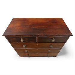 19th century mahogany chest, with a rectangular top over two short and three long graduated drawers fitted with turned knobs and bone escutcheons, raised on shaped bracket feet