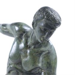 Patinated bronze Discobolus figure upon a rectangular base, H36cm 