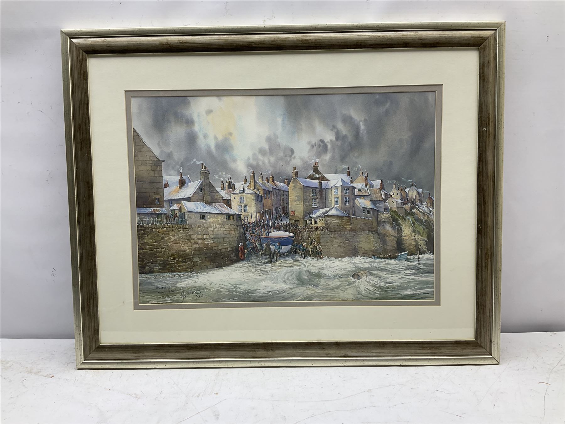 John Freeman (British 1942-): 'The Rescue' - the launch of the Whitby Lifeboat the Robert Whitworth at Robin Hoods Bay Jan. 1881,  limited edition colour print signed and numbered 18/850, 37cm x 54cm