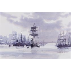 Gordon Hales (British 1916-1997): 'Tall Ships in the Upper Pool', watercolour signed, titl...