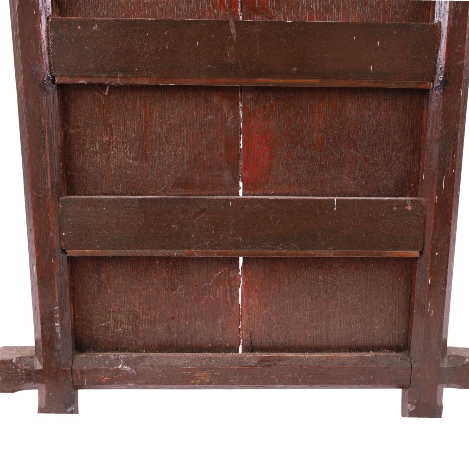 19th Century oak hymn board surmounted by carved cross pediment, H105cm