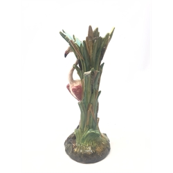  Delphin Massier of Vallauris majolica vase modelled as a Flamingo amongst reeds, circa 1890 H36cm (a/f)  