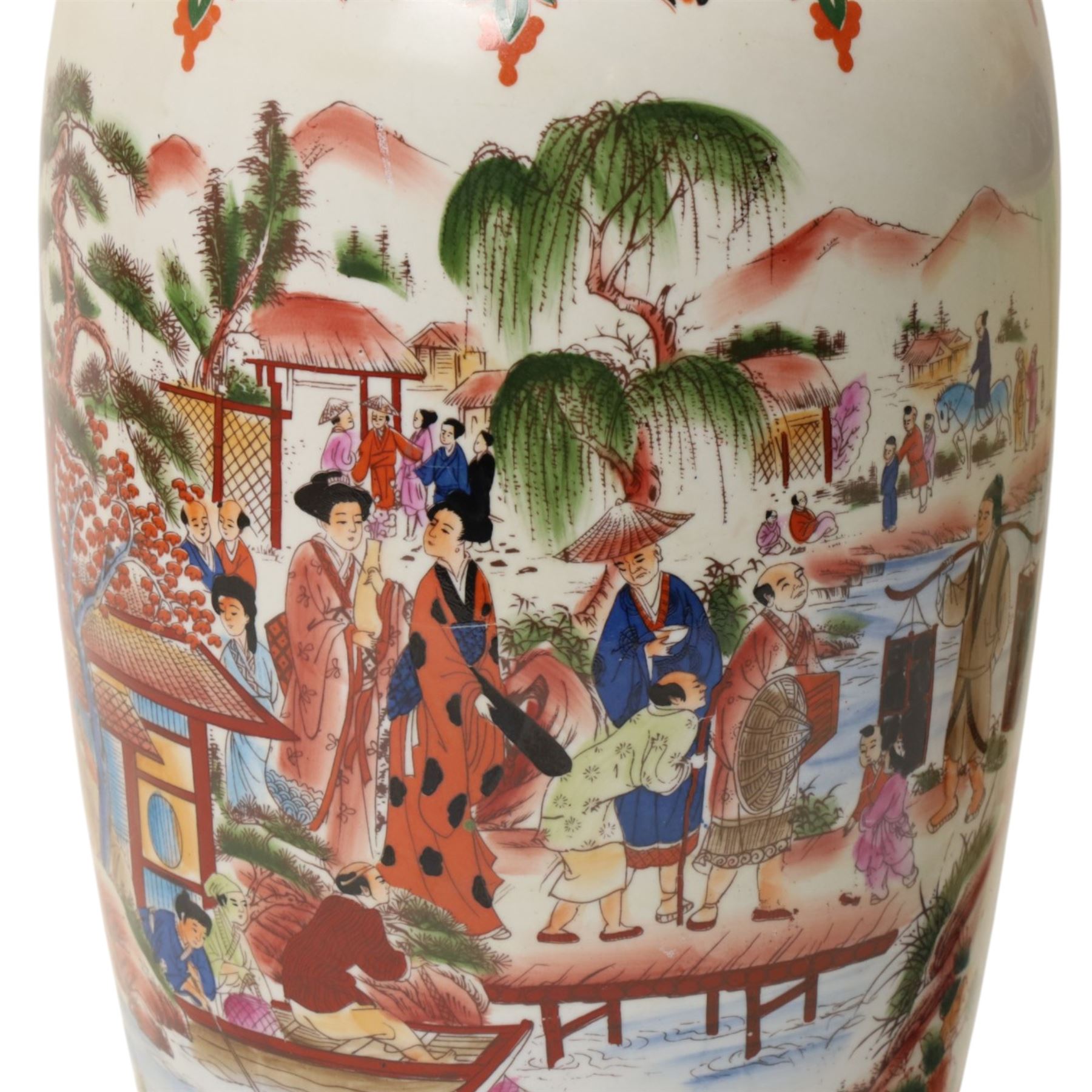 Modern Chinese vase decorated with figures and landscapes H60cm and one other vase
