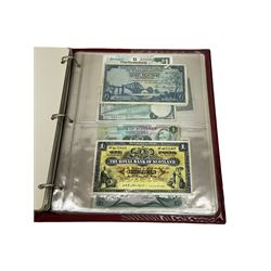 Great British and World banknotes, including Bank of England Peppiatt ten shillings 'D81D' and one pound 'L68E', Page ten pounds 'B63', Page ten pounds 'A70', various cashier one pound notes etc, The British Linen Bank one pound 15th April 1960, The Royal Bank of Scotland Ballantyne one pound 'No BQ 920468', other Scottish banknotes, various German notes etc, housed in a ring binder album 