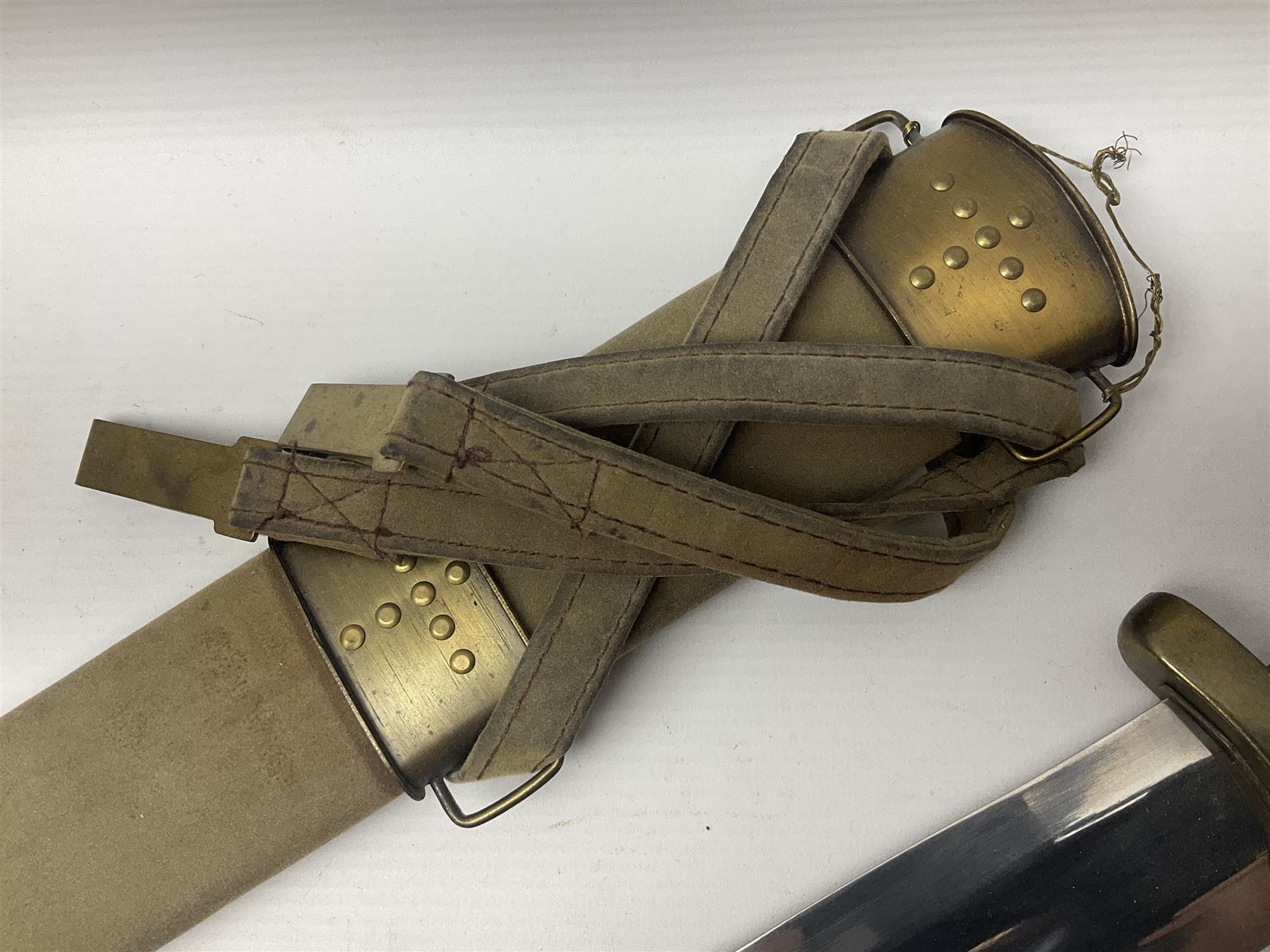 Re-enactors Viking helmet and sword in scabbard, helmet D19cm, sword blade L73cm, whole L88cm 