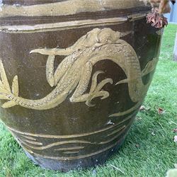 Two large circular painted garden pots - THIS LOT IS TO BE COLLECTED BY APPOINTMENT FROM DUGGLEBY STORAGE, GREAT HILL, EASTFIELD, SCARBOROUGH, YO11 3TX