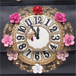 Dolce & Gabbana - 'Sicily Clock’ Medium Bag, from the Fairytale collection (Autumn/Winter 2016), in structured black textured leather, the front elaborately applied with a jewelled clock-face motif and floral embellishments, with top handle and detachable shoulder or crossbody strap, a limited production piece, unused with original box and dust bag