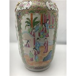 Chinese Canton Famille Rose vase, decorated with figural panels against floral and foliate scroll ground, H46