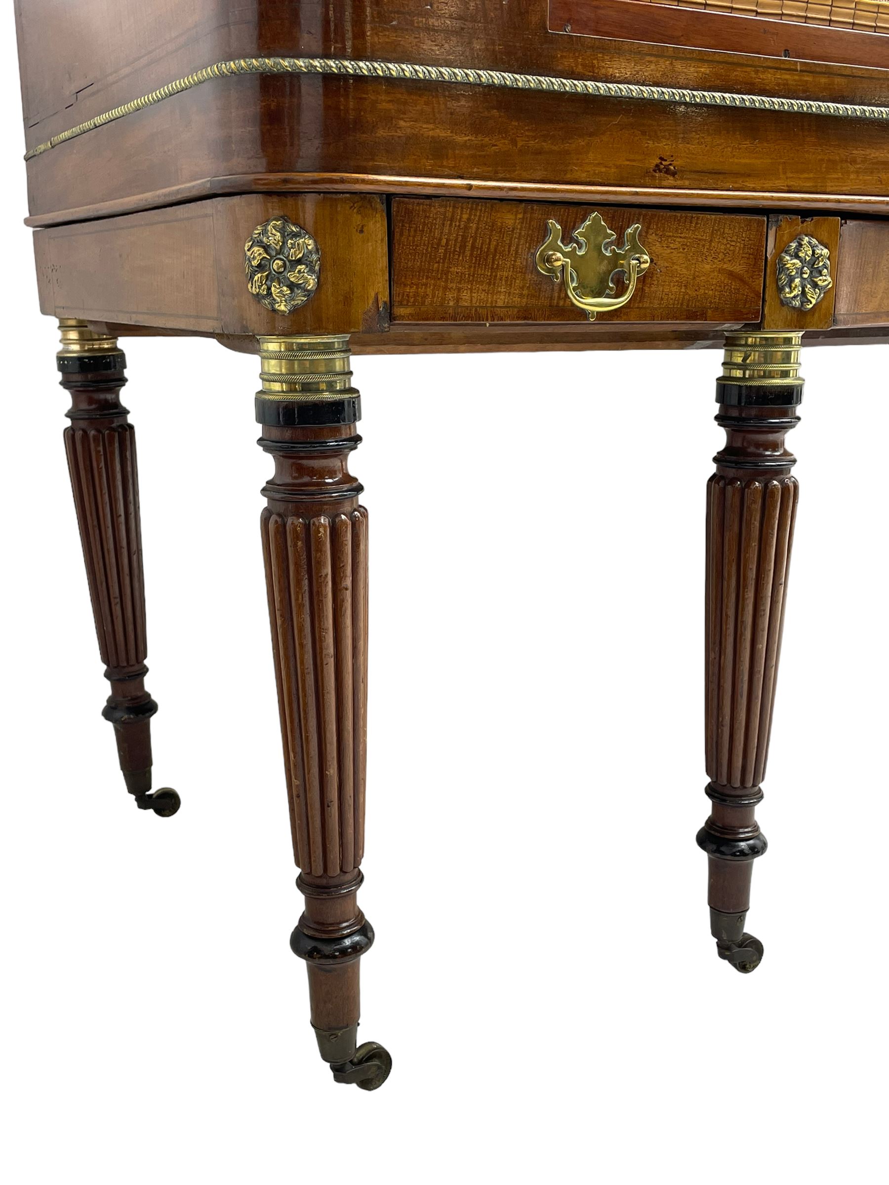 James Rigg, London -early 19th century mahogany and maple square piano c1817, with a 68 key compass (A-C) original hammers, jacks and felt, satinwood interior with ebony and ivory keys, the fretwork interior back inscribed 'James Rigg, 3 Providence Row, Finsbury Square, London', decorated with twist gilt metal edging, fitted with three drawers, on Gillows design turned and reeded supports with brass cups and castors.

This item has been registered for sale under Section 10 of the APHA Ivory Act