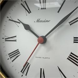 Late 20th century 'Marine' wall clock in the form of a ships porthole, powered by quartz movement, D31cm