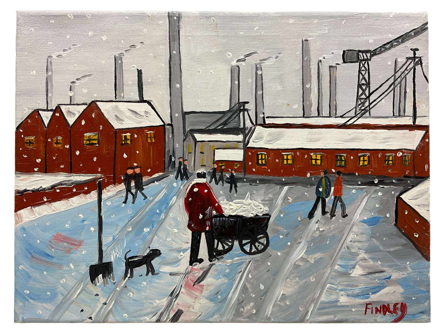 William Findley Burns (Northern British 1949-): The Pit Workers, oil on canvas signed 30cm x 40cm (unframed)