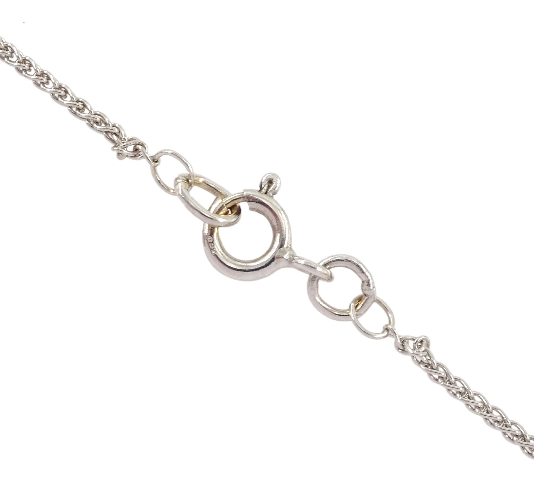 18ct white gold pave set princess cut and round brilliant cut diamond pendant necklace, hallmarked, total diamond weight approx 0.50 carat