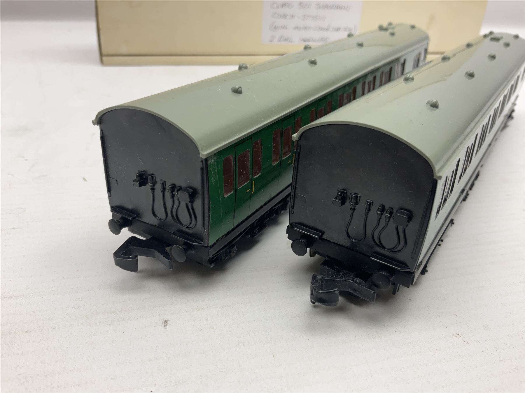 Hornby Dublo - 2-rail two car BR(S) set comprising Class 501 Suburban Motor Coach No.S65326 and trailer coach No.S77511; both in later unassociated plain boxes (2)