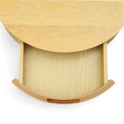Bentley Designs - Pair of 'Dansk' light oak circular bedside or lamp tables, one drawer with recessed handle, tapering circular supports
