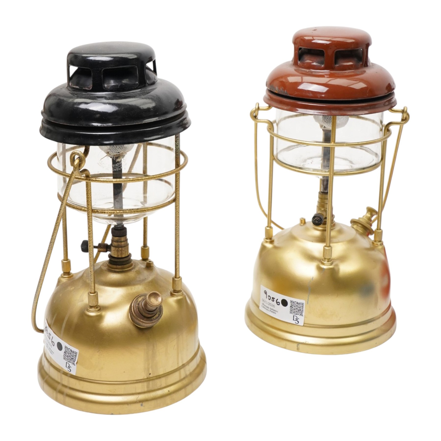 Bialaddin pressure paraffin lamp Model 310 and four Tilley pressure lamps