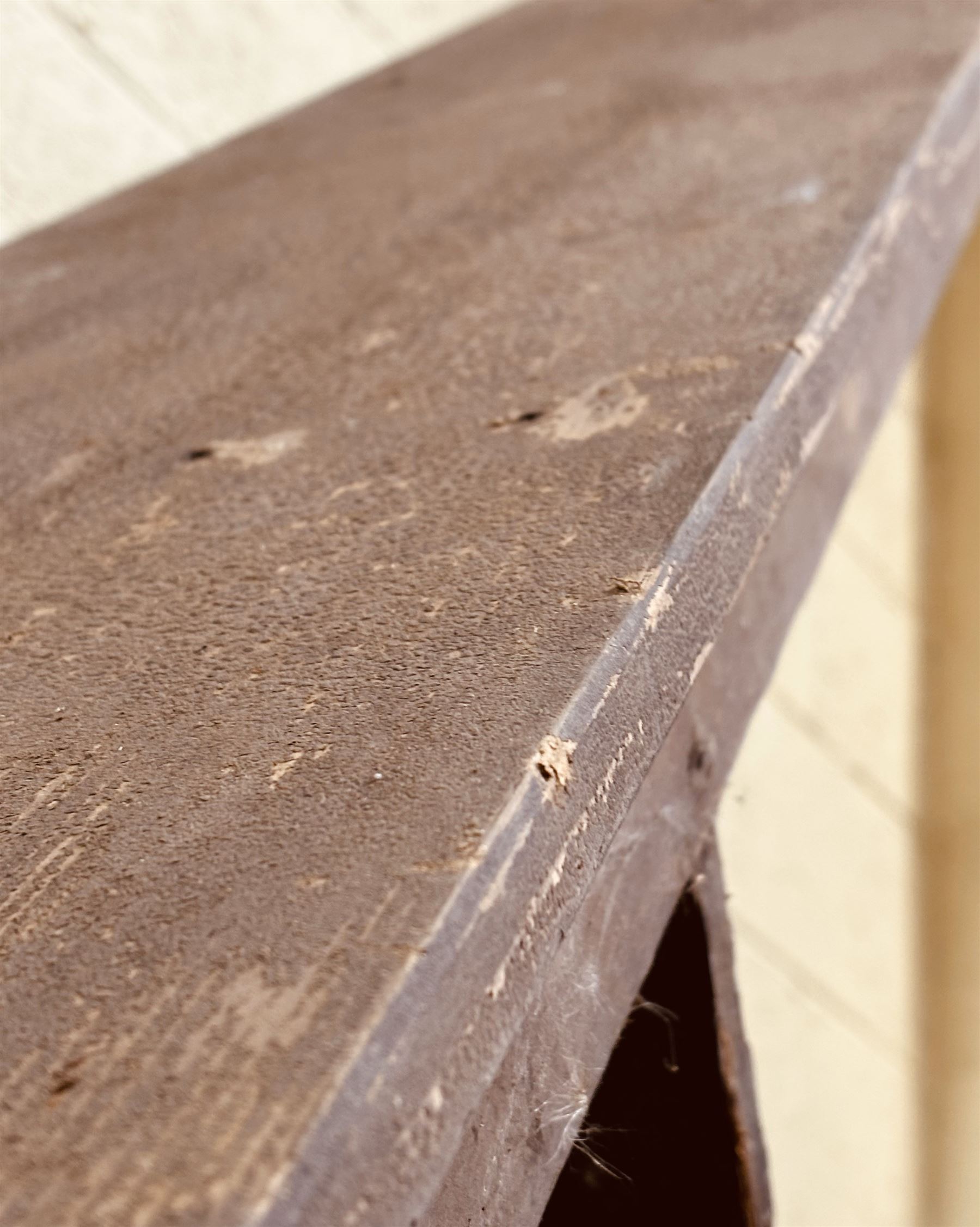 Large Victorian painted pine low bench, the single plank top on four arched supports. H17.5cm, W31cm, L375cm.  - COLLECTION BY APPOINTMENT FROM: The White House, Thirsk Road, Easingwold, York, YO61 3NF - CALL 01723 507111 TO ARRANGE