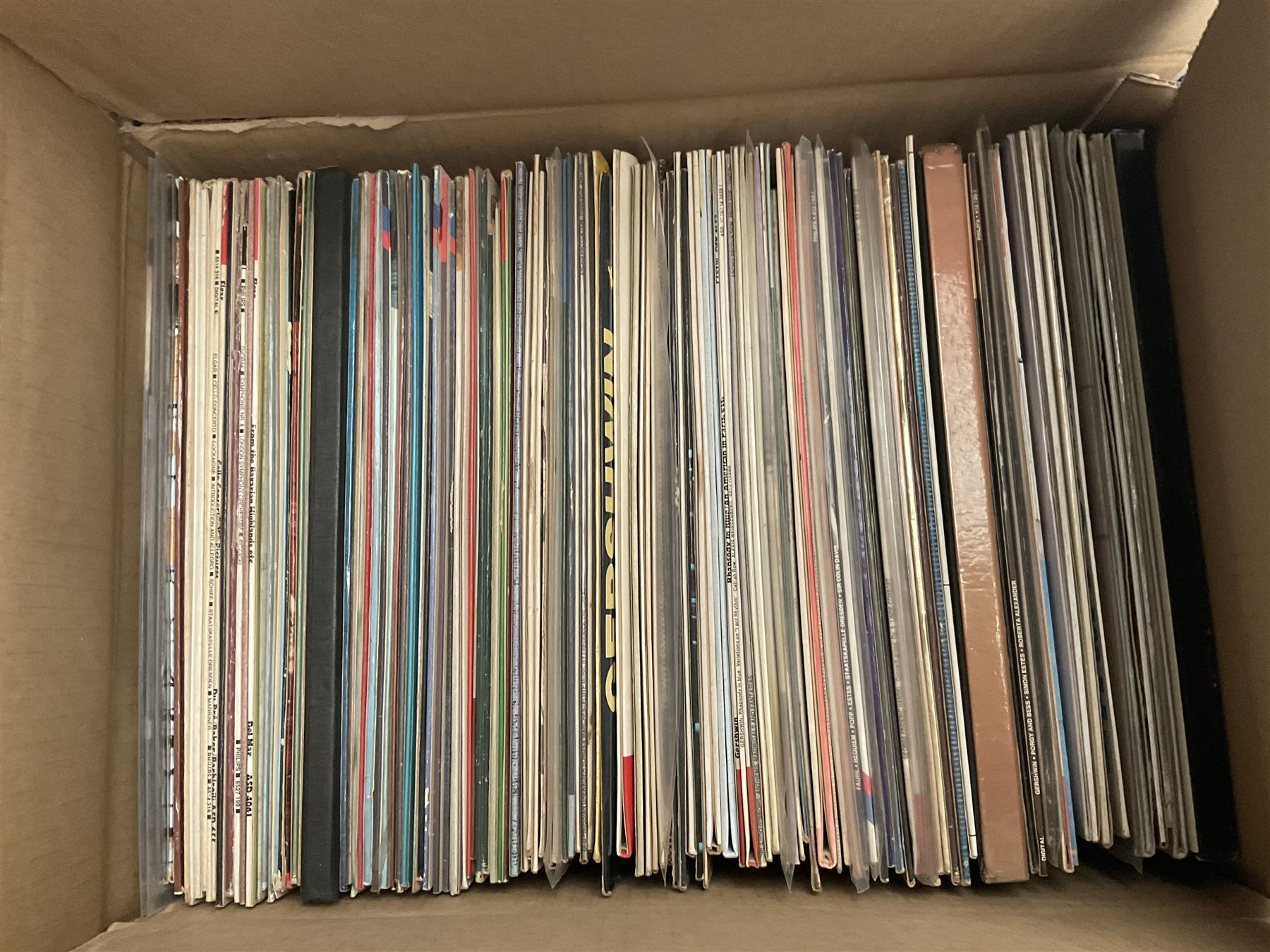 Collection of vinyl LP records in six boxes, mainly Jazz and Classical, including Beethoven The Nine Symphonies, Bartok, Chopin Recital, Joseph Haydn, etc