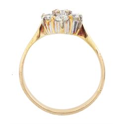 9ct rose gold seven stone round brilliant cut diamond, flower head cluster ring, total diamond weight approx 1.05 carat