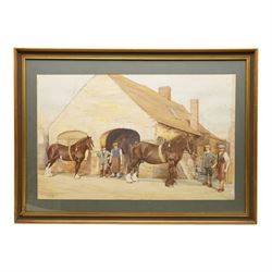 English School (20th century): The Blacksmith's and Gypsy Horses and Caravan, pair watercolours indistinctly signed and dated 1979, 40cm x 61cm
