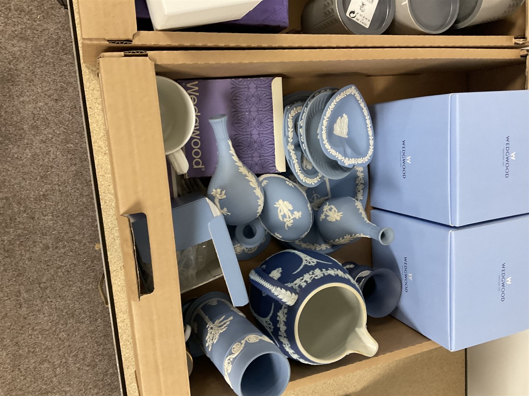 Collection of Wedgwood mainly Jasperware  including jugs, vases bowls etc, together with Swarovski figures etc 