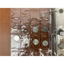 World coins and related items, including Maria Theresa restrike thaler, German silver five deutschmark coins, Sudan 20 piastres, Netherlands 1848 1/2 guilder, United States of America 1964 half dollar etc, small number of fantasy/replica coins etc, housed in a ring binder album 