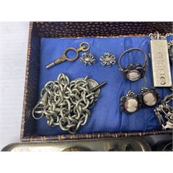 Silver jewellery, including ingot pendant, cameo ring and earrings and bracelet, together with a collection of costume brooches and necklaces, and two pocket watches