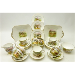  Early 20th century Spode Copelands China Ornithological tea service for twelve persons, each panel hand finished with different named birds including Wigeons, Mallards, Teals, Capercaillie, Pheasants, Grouse, Snipe and others - missing one cup   