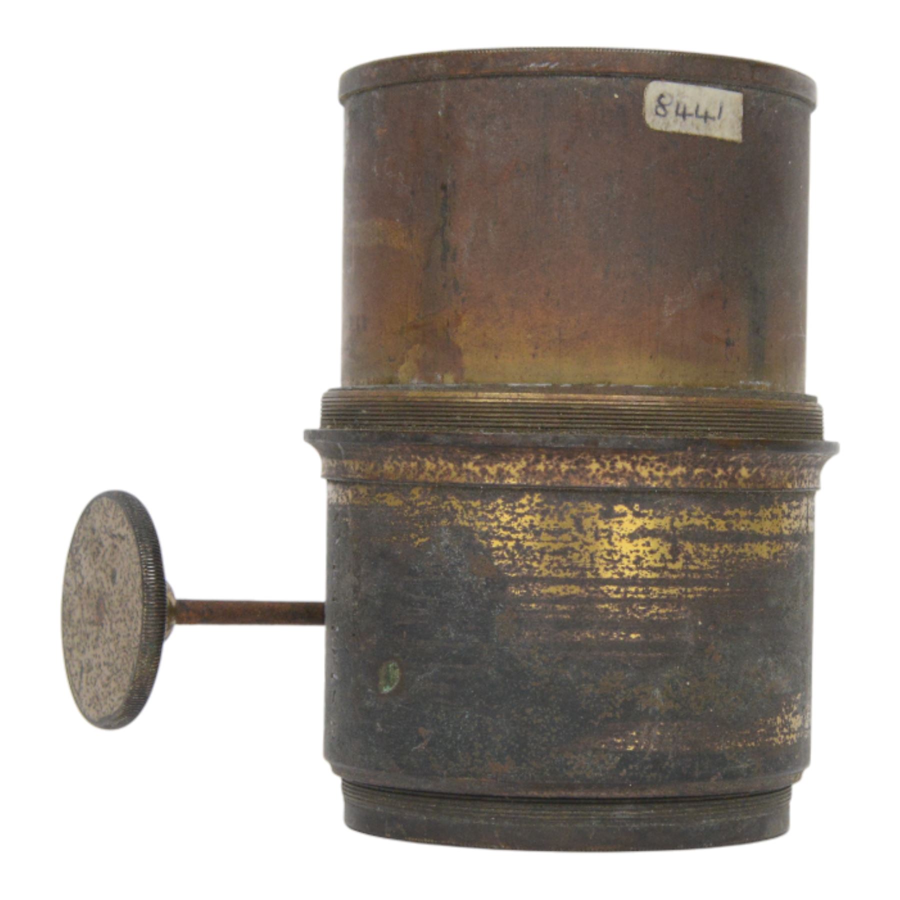 Late 19th century French brass cased camera lens, engraved Lerebours et Secretan a Paris, serial no. 8302, lens D6cm