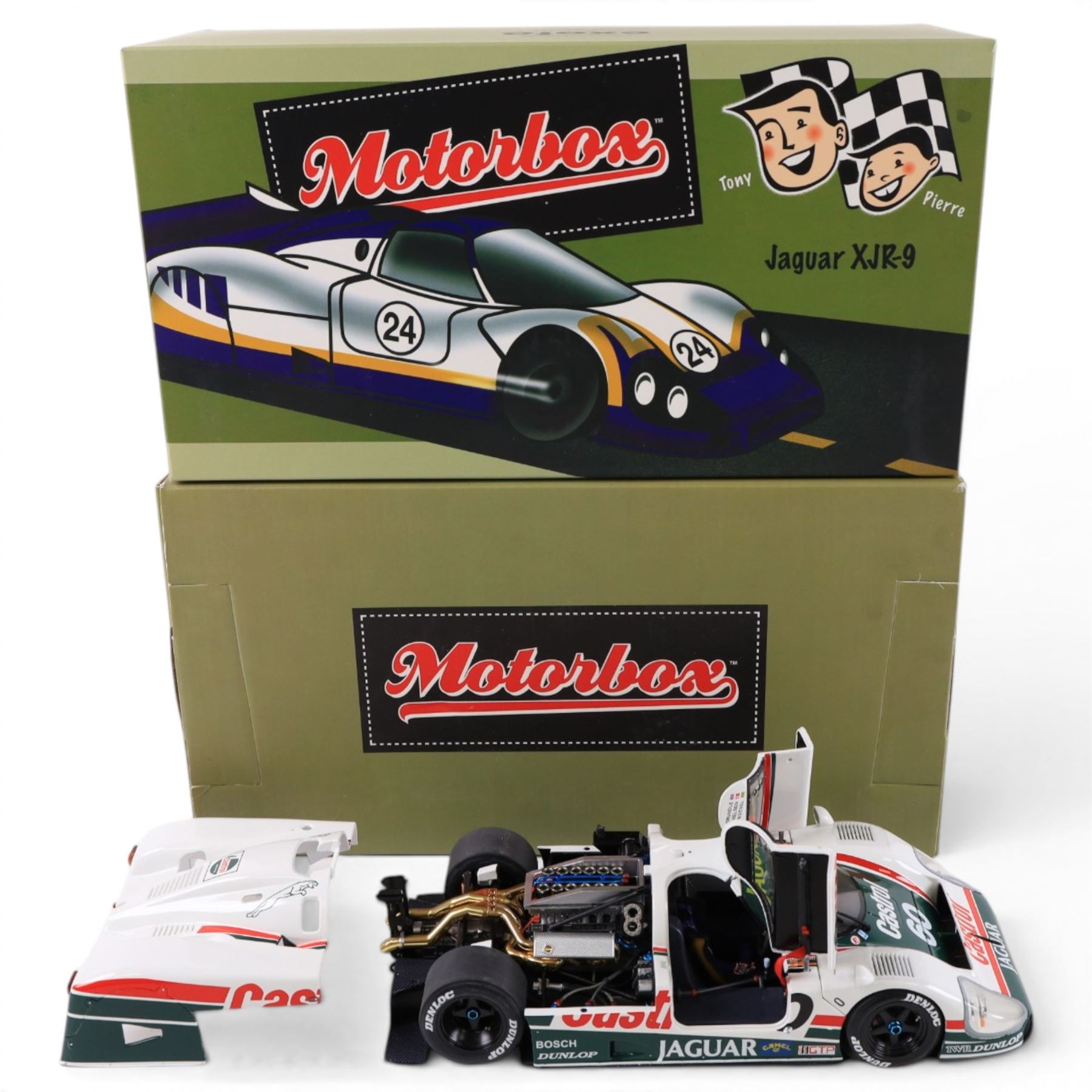 Motorbox Exoto Jaguar XJR-9 IMSA, in white, green and red Castrol livery #60, boxed