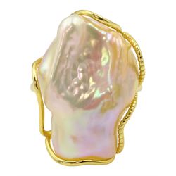 Silver-gilt Baroque pearl ring, stamped S925