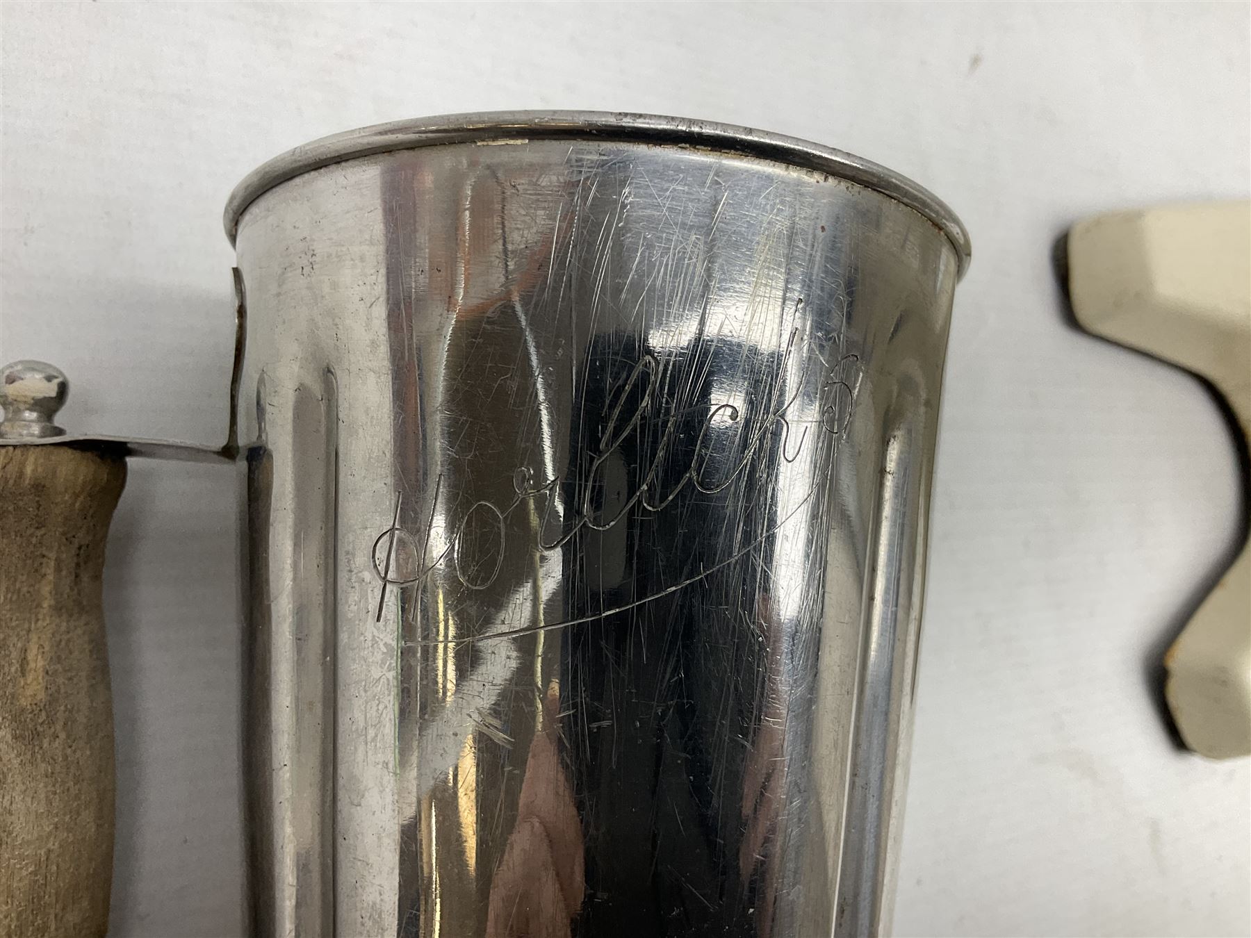 1950s Horlicks advertising shop counter electric mixer, with chrome fittings and stainless steel cup engraved Horlicks with wood handle, H50cm