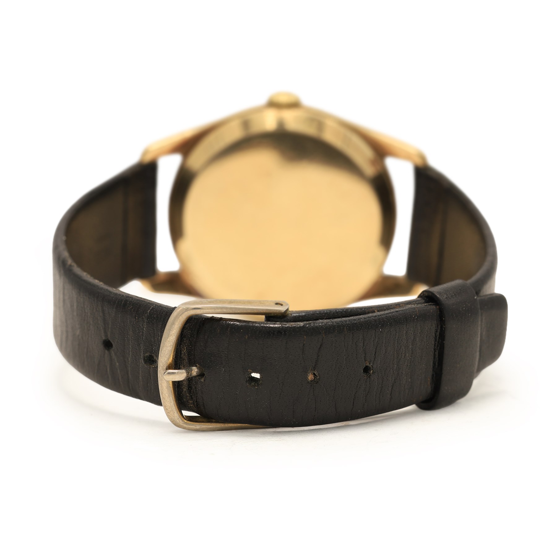 Omega gentleman's 9ct gold manual wind wristwatch, Ref. 923, Cal. 268, silvered dial with dagger and Arabic hour markers and subsidiary seconds dial, Birmingham 1961, on black leather strap