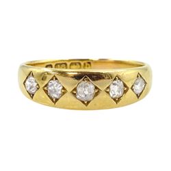 Victorian 18ct gold gypsy set five stone old cut diamond ring, Birmingham 1876, total diamond weight approx 0.40 carat