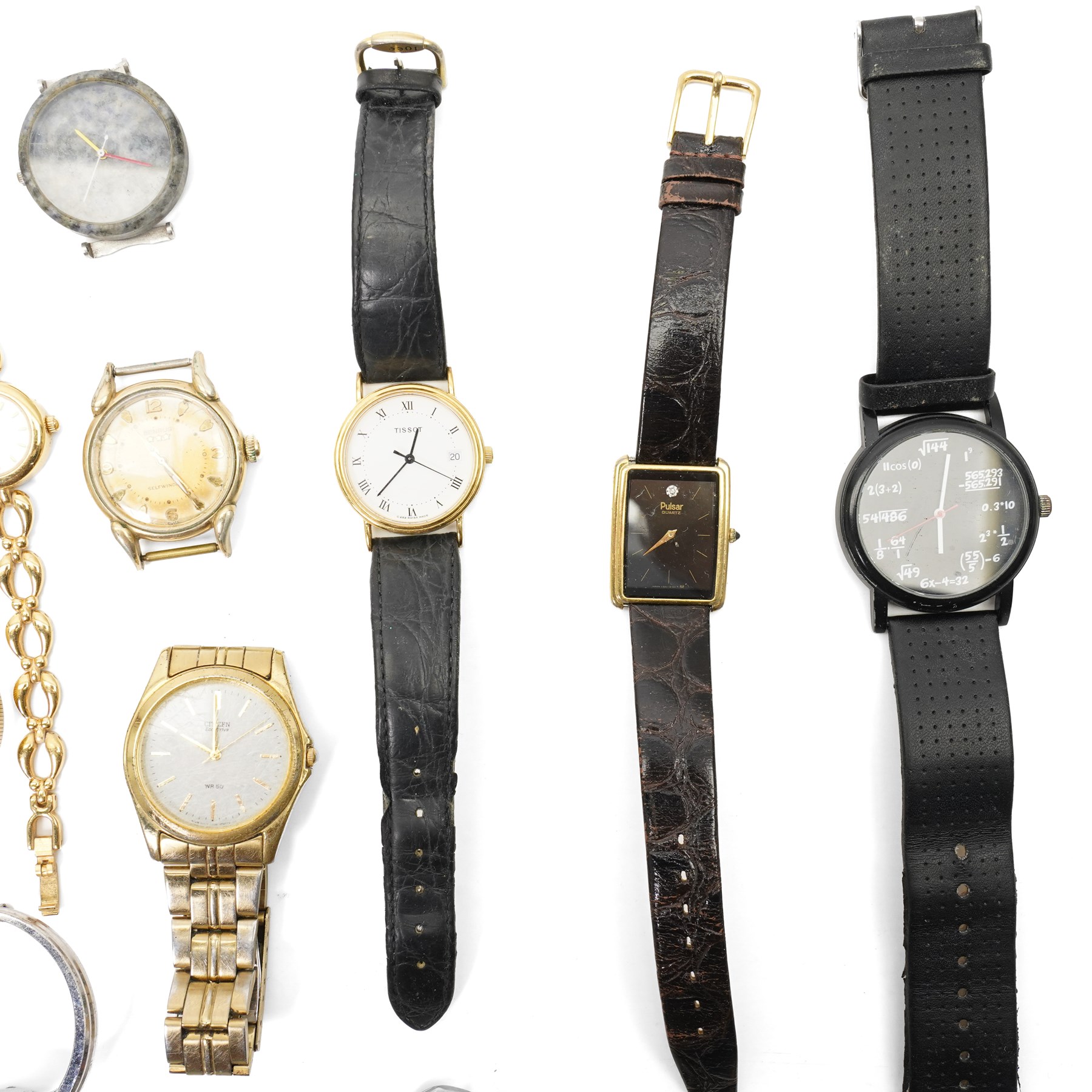 Three automatic wristwatches including Waltham, Lusina and Benrus, manual wind Geneve Skyship and Elgin and other quartz wristwatches including Tissot