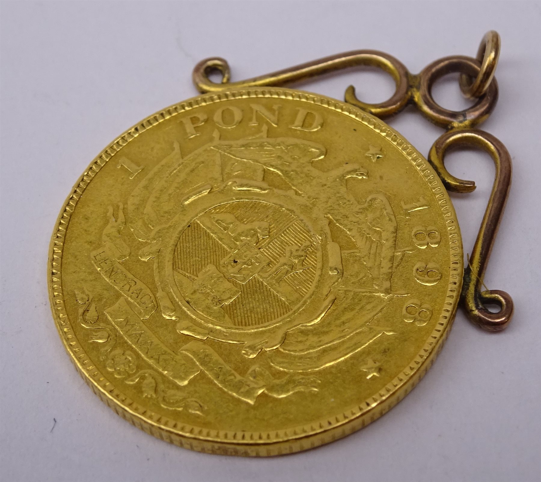 South Africa 1898 gold pond coin, with pendant mount, total weight 8.5 ...