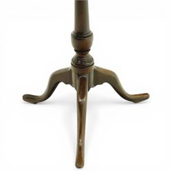 19th century mahogany circular tilt top occasional table, the dished top raised on a turned pedestal with three cabriole supports, underside fitted with tilt mechanism