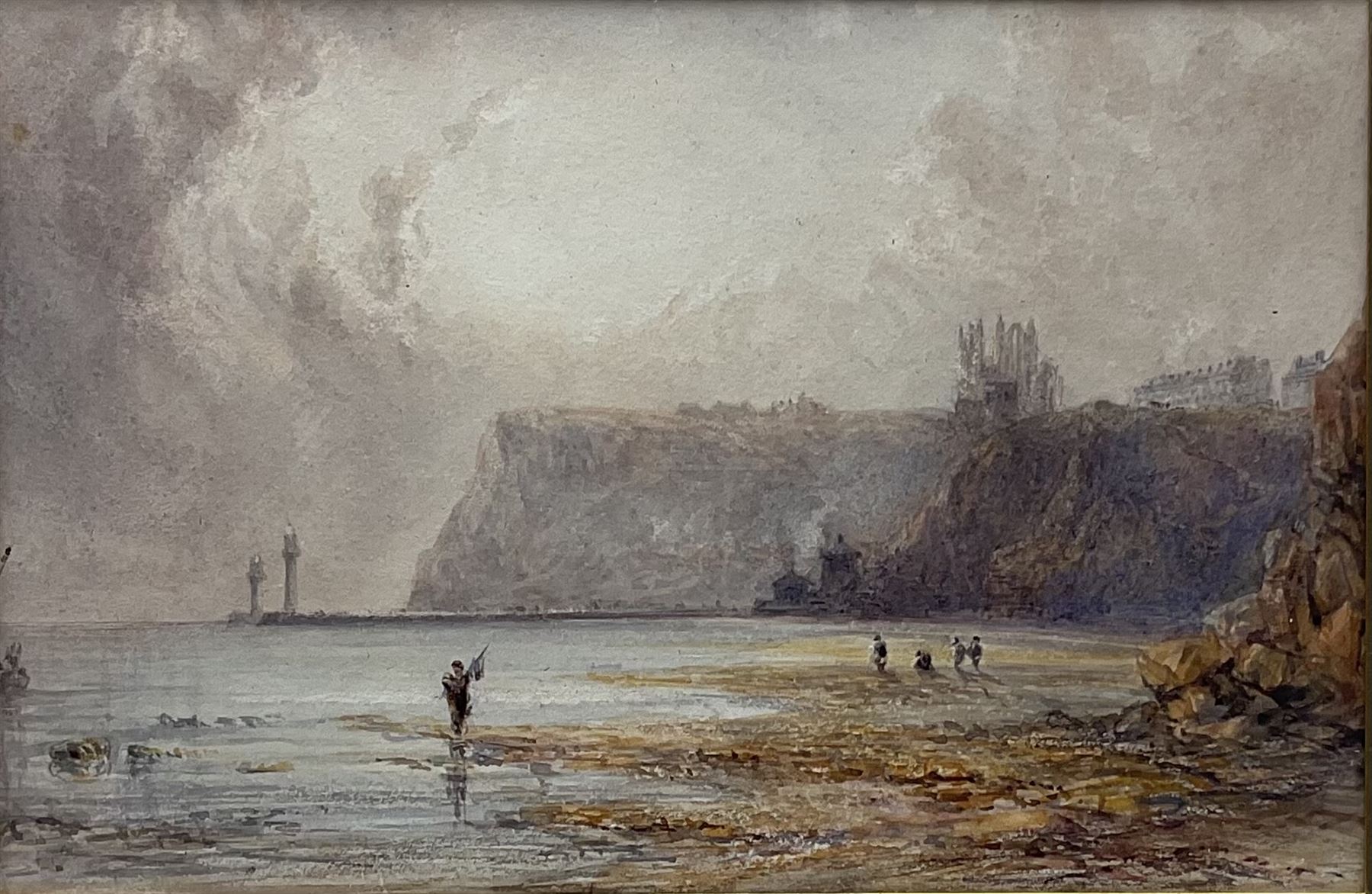 George Weatherill (British 1810-1890): Whitby Piers with Figures on Upgang Beach, watercolour unsigned 9cm x 14cm
Provenance: part of an important single owner Weatherill Family collection