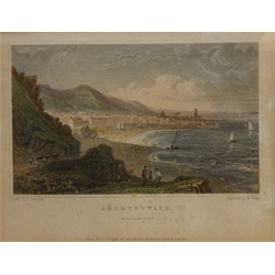  Seven 19th century engravings hand coloured  - 'Crickhowel Castle', 'Aberystwith', 'Mill at Aber-Dylais, Vale of Neath', after Gastineau, 'Chepstow Castle', after Rev C Turner, 'Truro from Kenwyn', after & by W. Willis etc max 19cm x 29cm (7)  