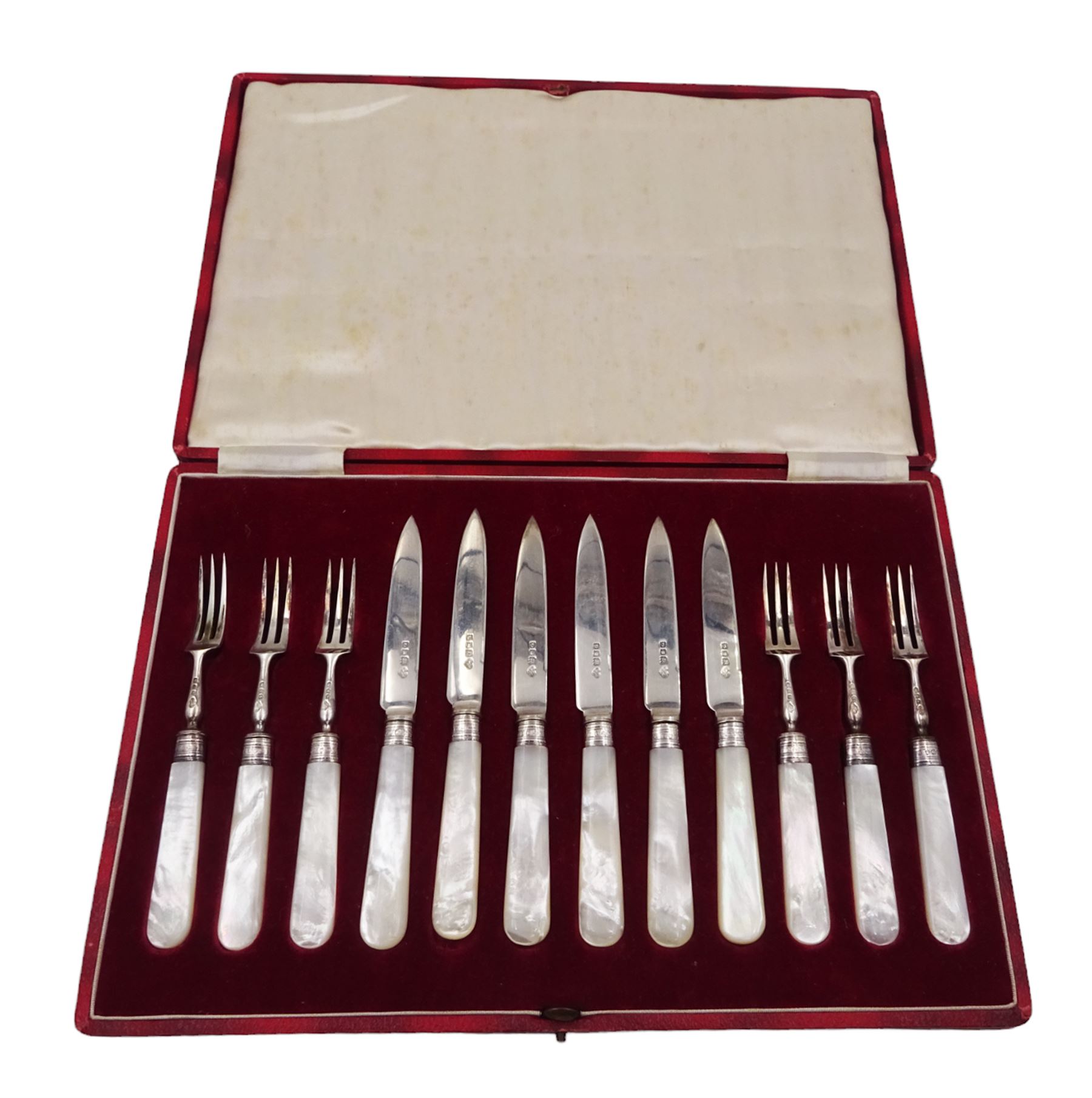 Set of six 1920s silver dessert knife and forks for six place
