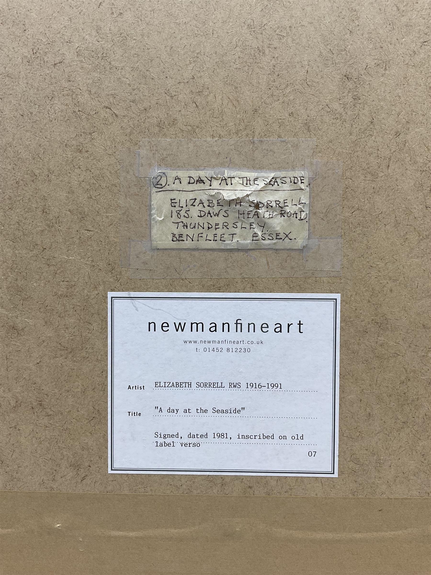 Elizabeth Sorrell (British 1916-1991): 'A Day at the Seaside', watercolour signed and dated 1981, titled verso 53cm x 35cm 