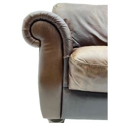 Barker & Stonehouse - Italsofa two seat traditional shape sofa upholstered in brown leather, turned front feet
