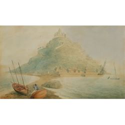 English Primitive School (19th century): St Michael's Mount, watercolour unsigned 25cm x 42cm