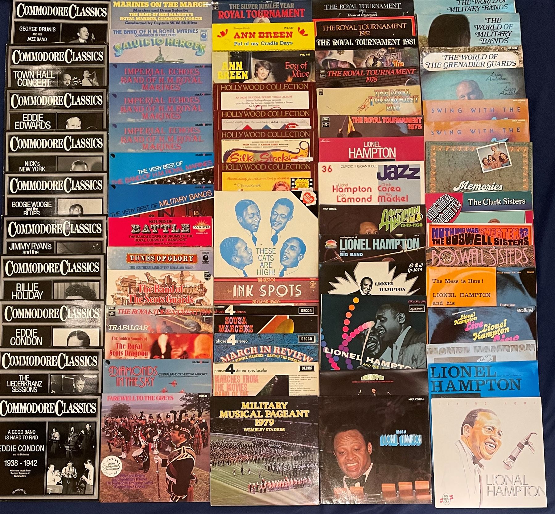 Mostly Jazz vinyl records including, 'Marvelous Miller Moods Glenn Miller Army Air Force Band', 'The Best of Glenn Miller', various other Glenn Miller, 'The Ink Spots Memories of You', 'Hamp's Big Band' etc, approximately 120 and a small number of singles