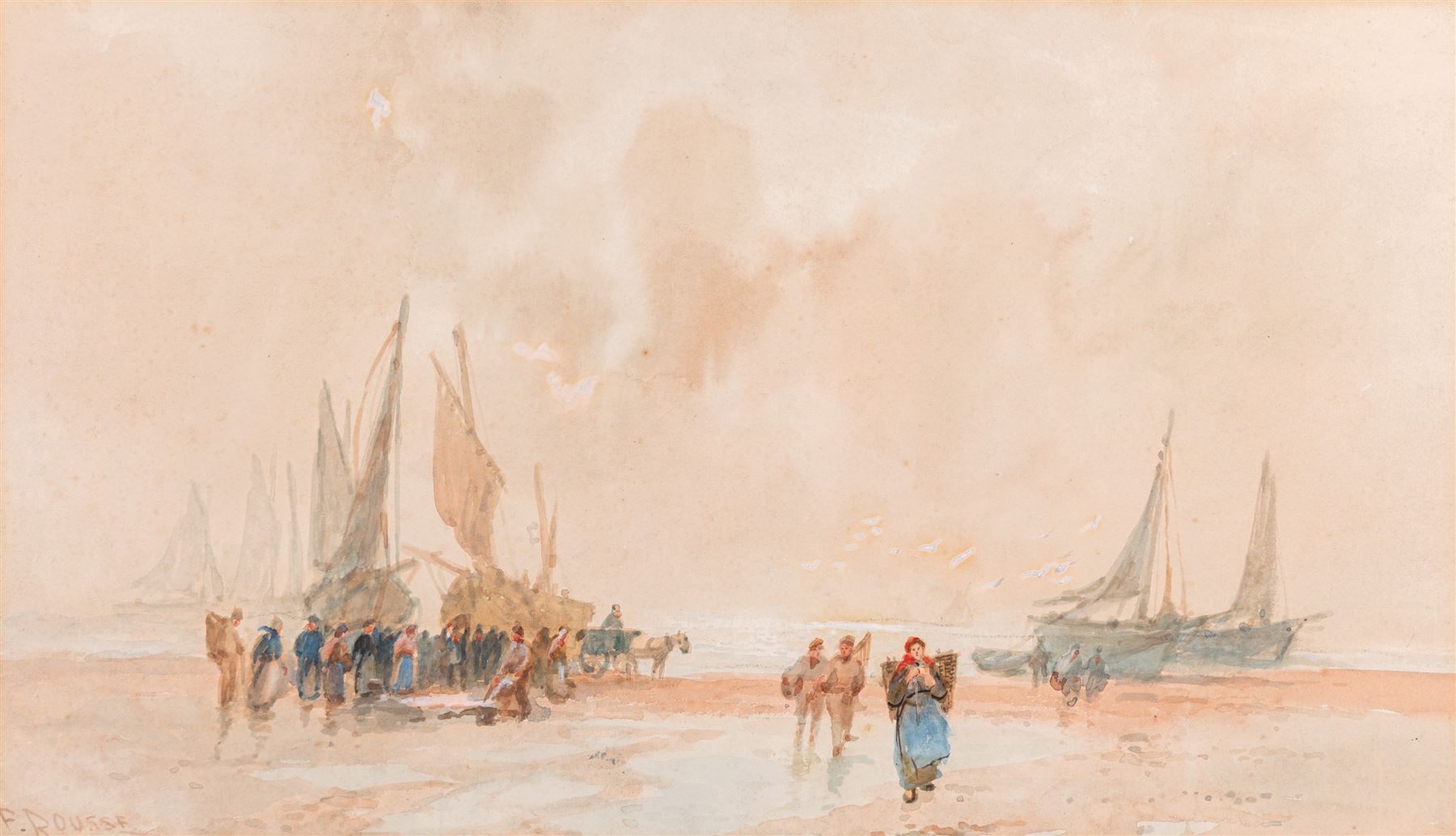 Frank Rousse (British fl.1897-1917): Bringing in the Catch, watercolour signed 28cm x 49cm; Edward H Simpson (British 1901-1989): Drawing in the Nets, watercolour signed 33cm x 53cm (2)