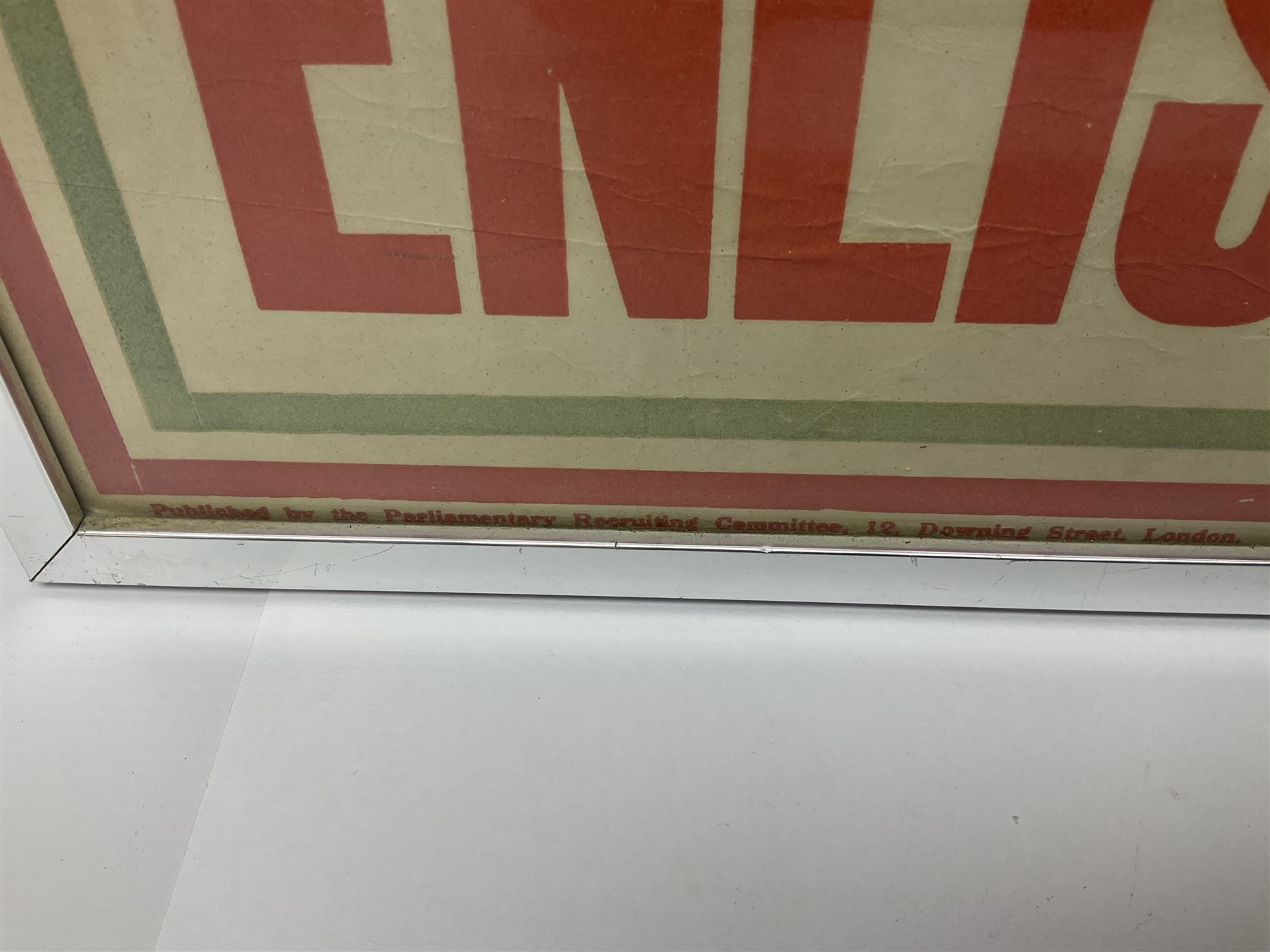 WWI style Scarborough enlistment poster 'Remember Scarborough! Enlist Now!', in metallic frame, H75.5cm