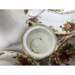 Royal Albert Old Country Roses pattern part tea and dinner service, to include teapot, coffee pot, covered sucrier, milk jug, four dinner plates, five bowl, etc