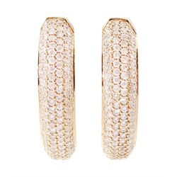 Pair of 18ct rose gold diamond hoop earrings, the outer and inner hoop pave set with round...